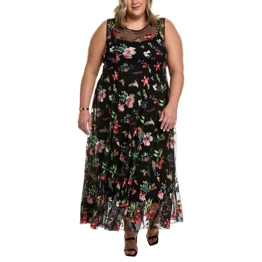 Johnny Was Black Floral Midi Dress
